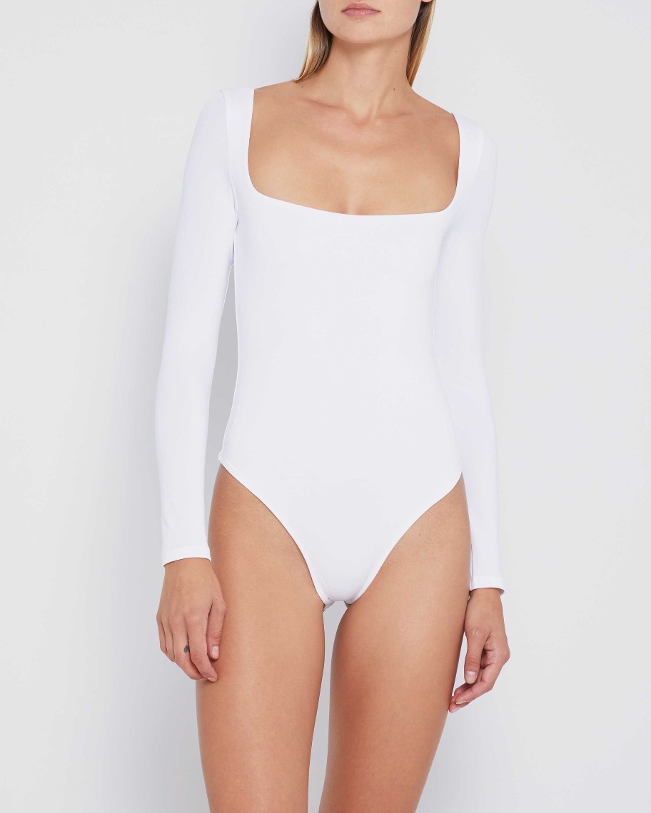 Clothing CAARA | Contouring Square Neck Longsleeve Bodysuit White