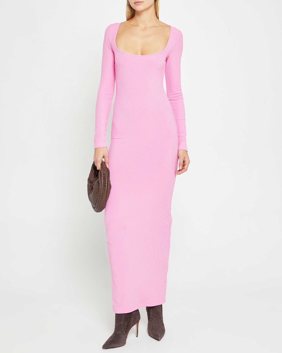 Clothing CAARA | Soft Lounge Long Sleeve Dress Hot Pink