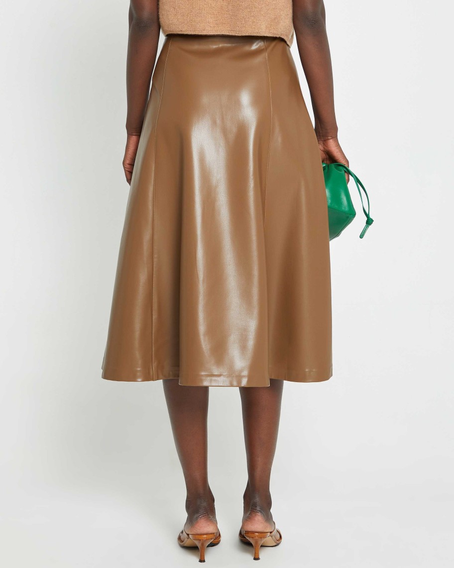 Clothing CAARA | Erica Vegan Leather Midi Skirt Mocha