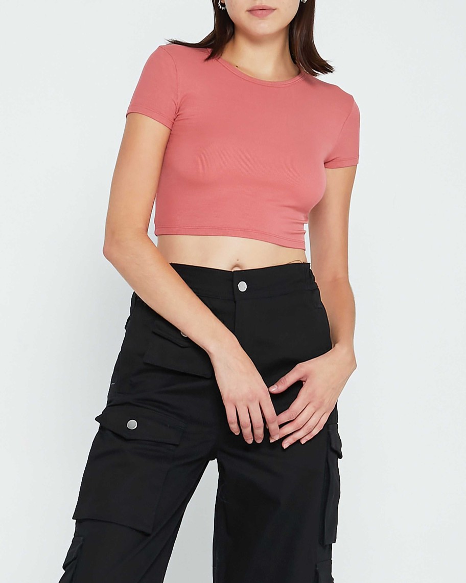 Clothing CAARA | Sunny Day Cropped T-Shirt Light Red