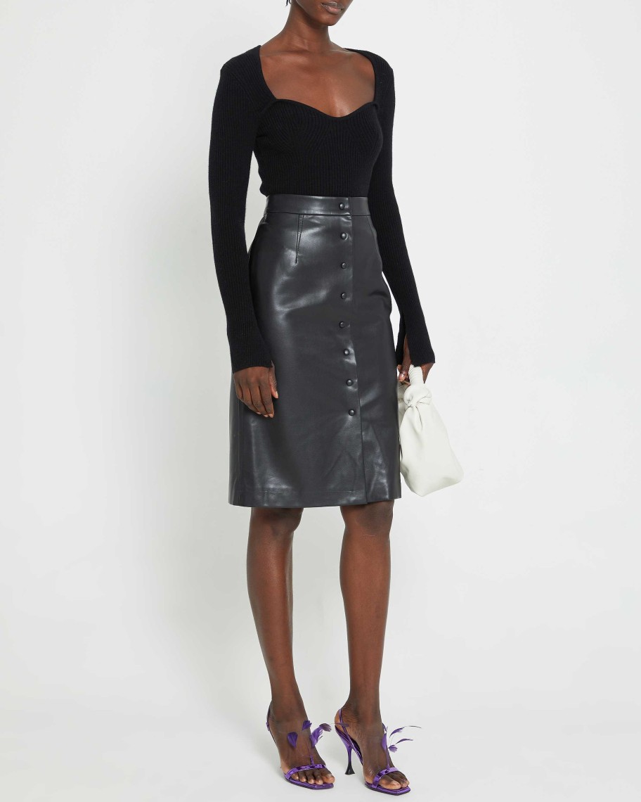 Clothing CAARA | Mimi Vegan Leather Pencil Skirt Black