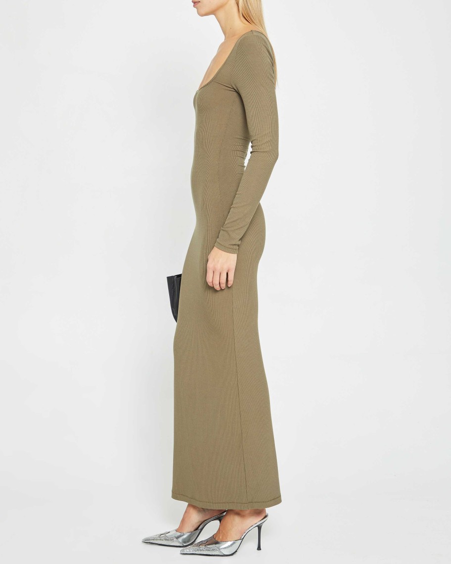 Clothing CAARA | Soft Lounge Long Sleeve Dress Army Green