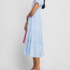 Clothing o.p.t | Square Neck Smocked Maxi Dress Blue Plaid