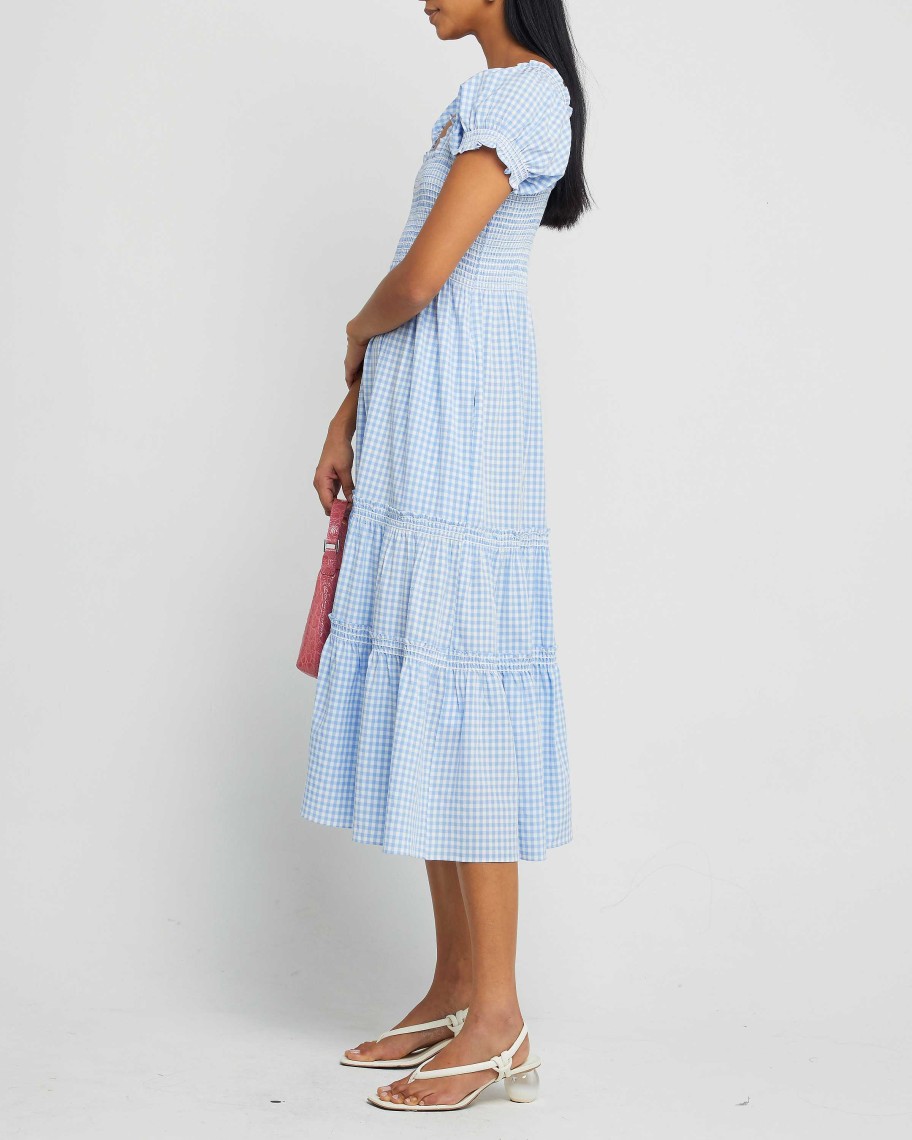 Clothing o.p.t | Square Neck Smocked Maxi Dress Blue Plaid