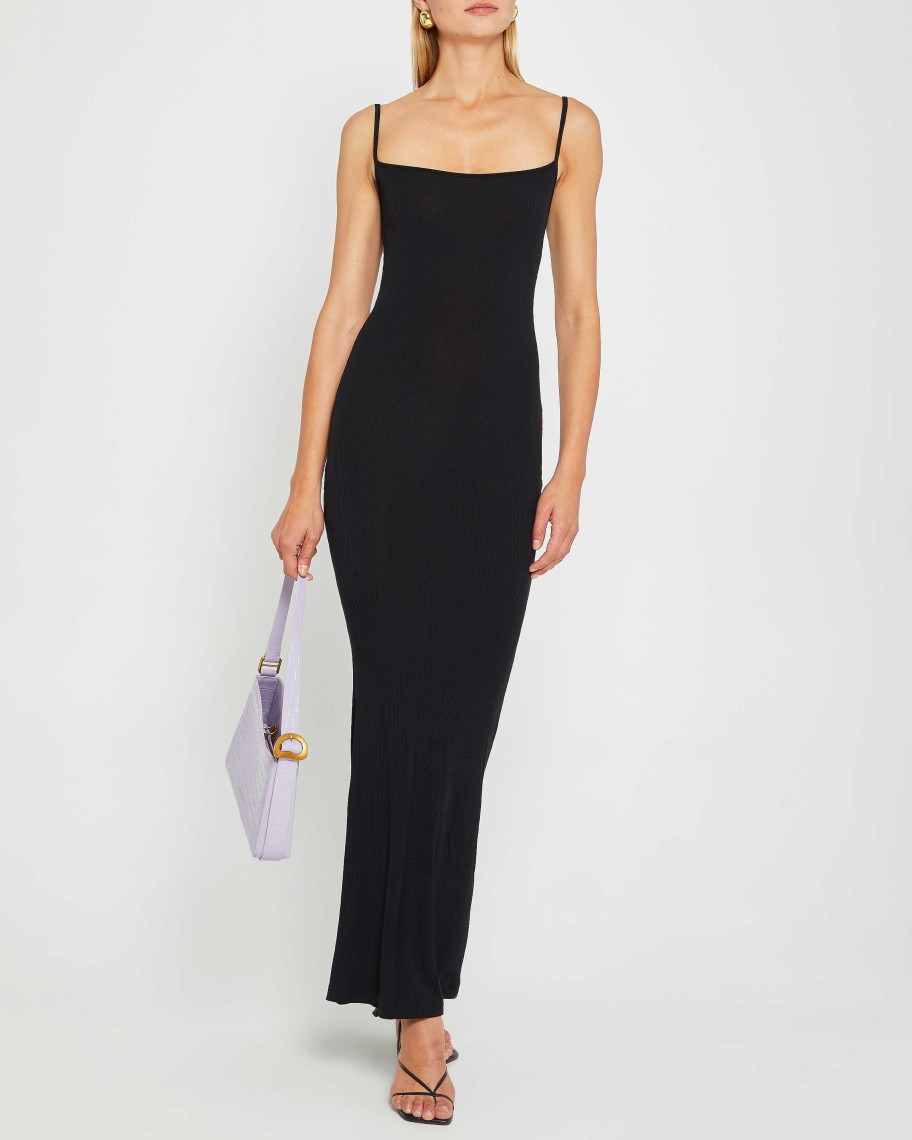 Clothing CAARA | Soft Lounge Long Slip Dress Black