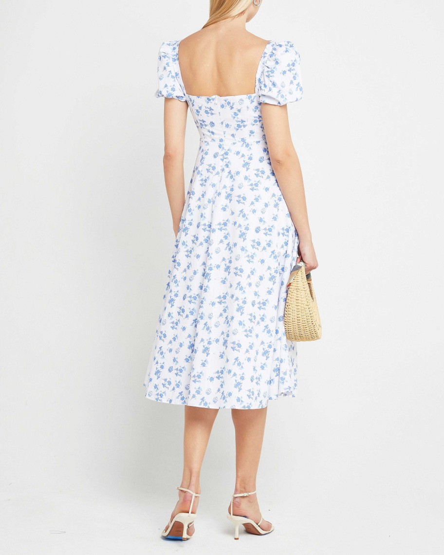 Clothing kourt | Cotton Peasant Dress Blue Floral