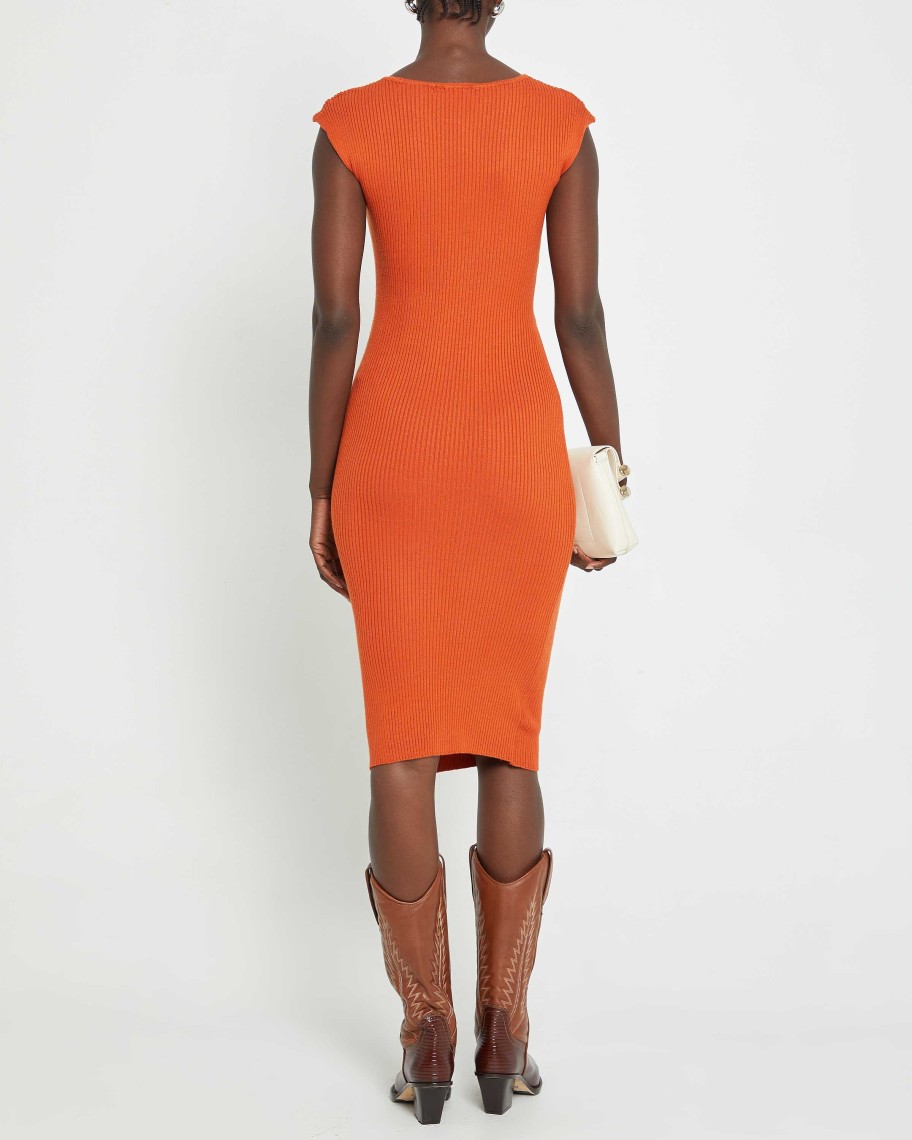 Clothing CAARA | Serenette Cap Sleeve Midi Dress Coral