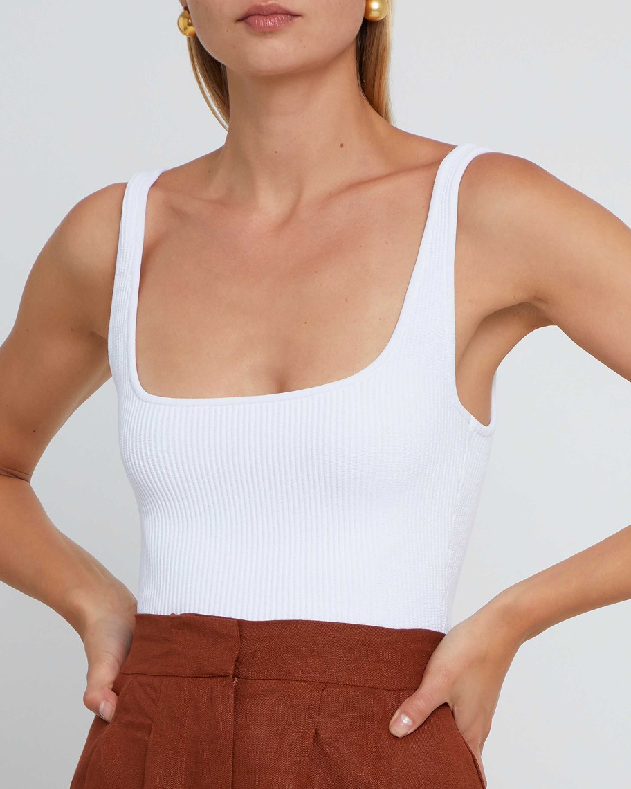 Clothing CAARA | Sculpting Knit Squareneck Tank White