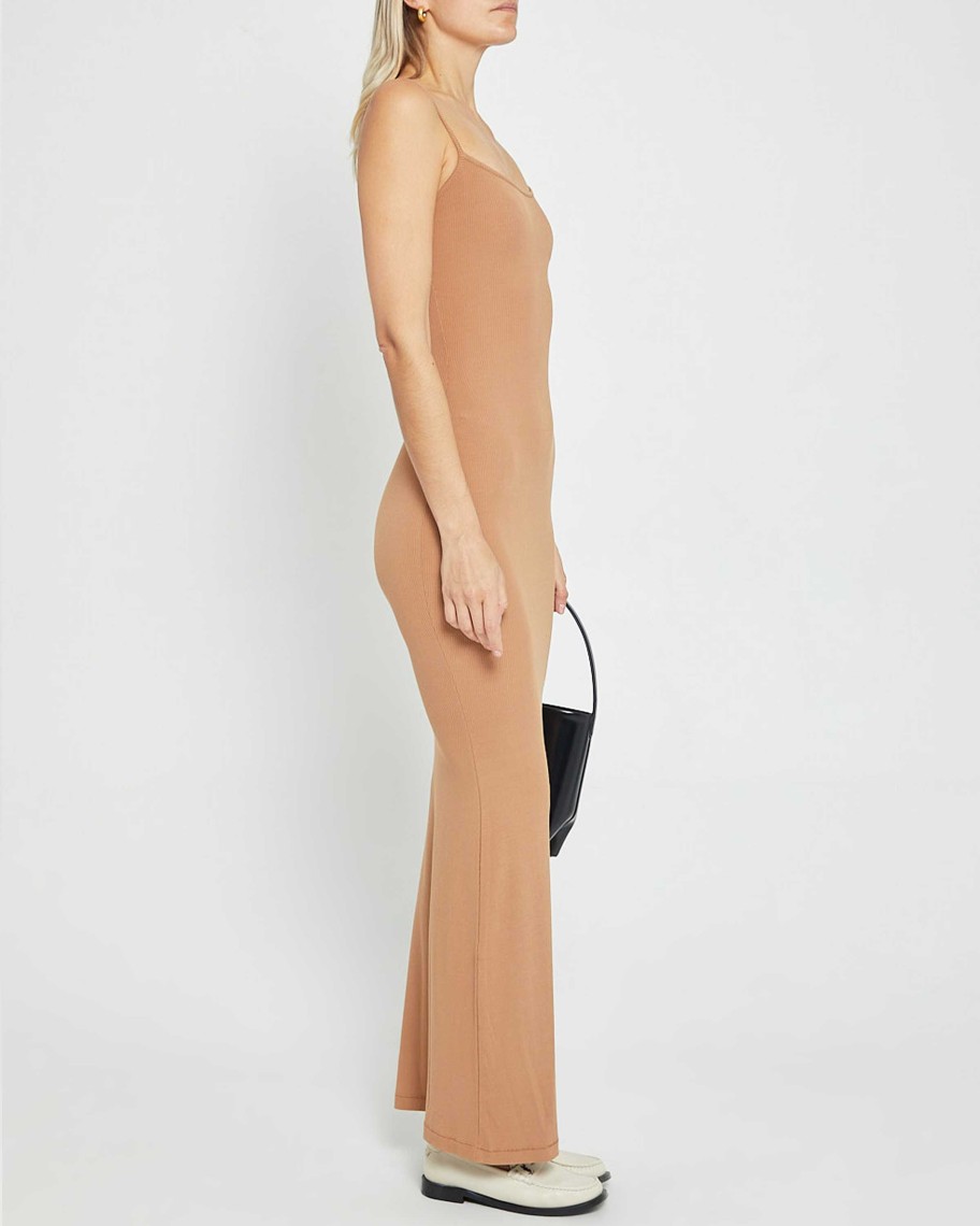 Clothing CAARA | Soft Lounge Long Slip Dress Camel