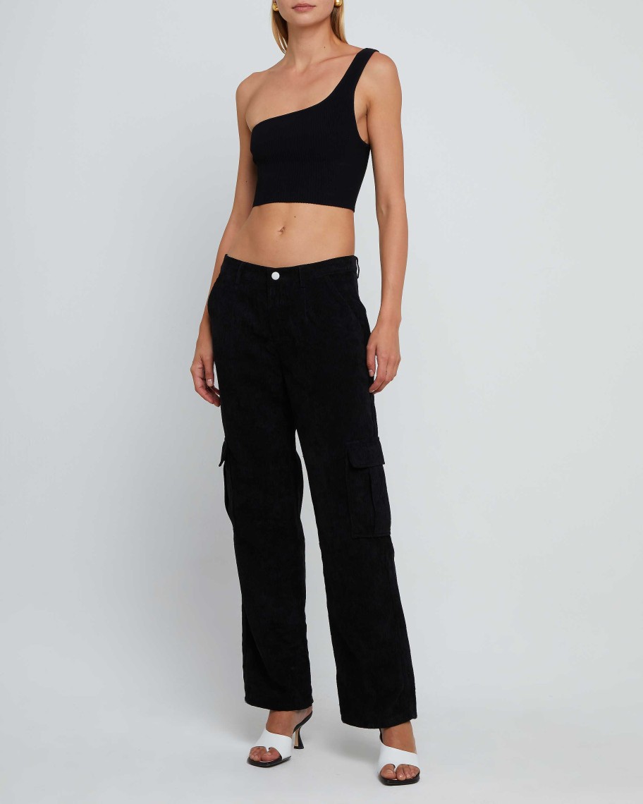 Clothing CAARA | Sculpting Knit One-Shoulder Cropped Tank Black