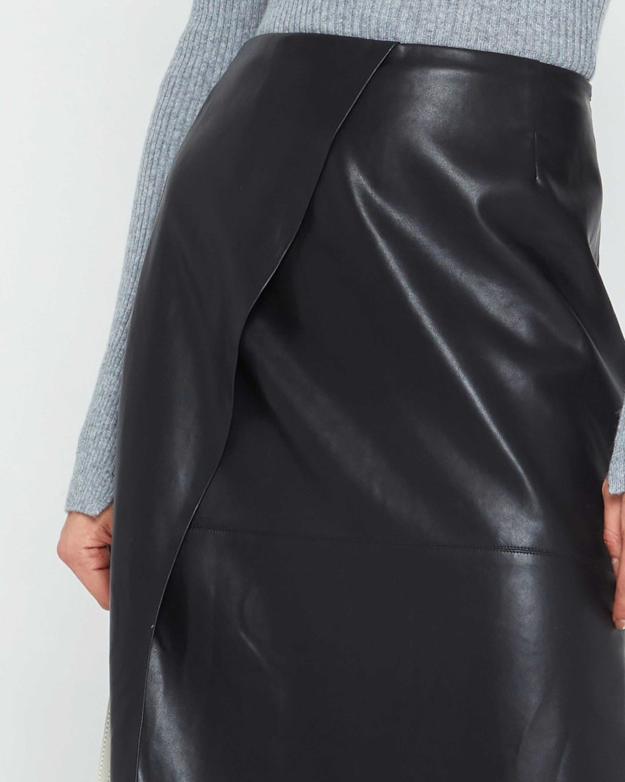 Clothing CAARA | Isle Vegan Leather Midi Skirt Black