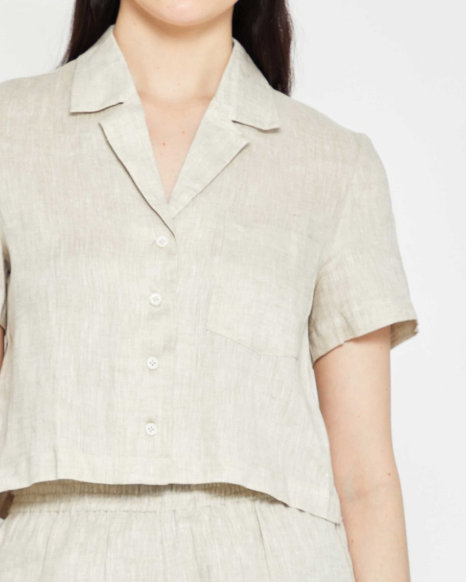 Clothing CAARA | Everyday Cropped Linen Shirt Beige