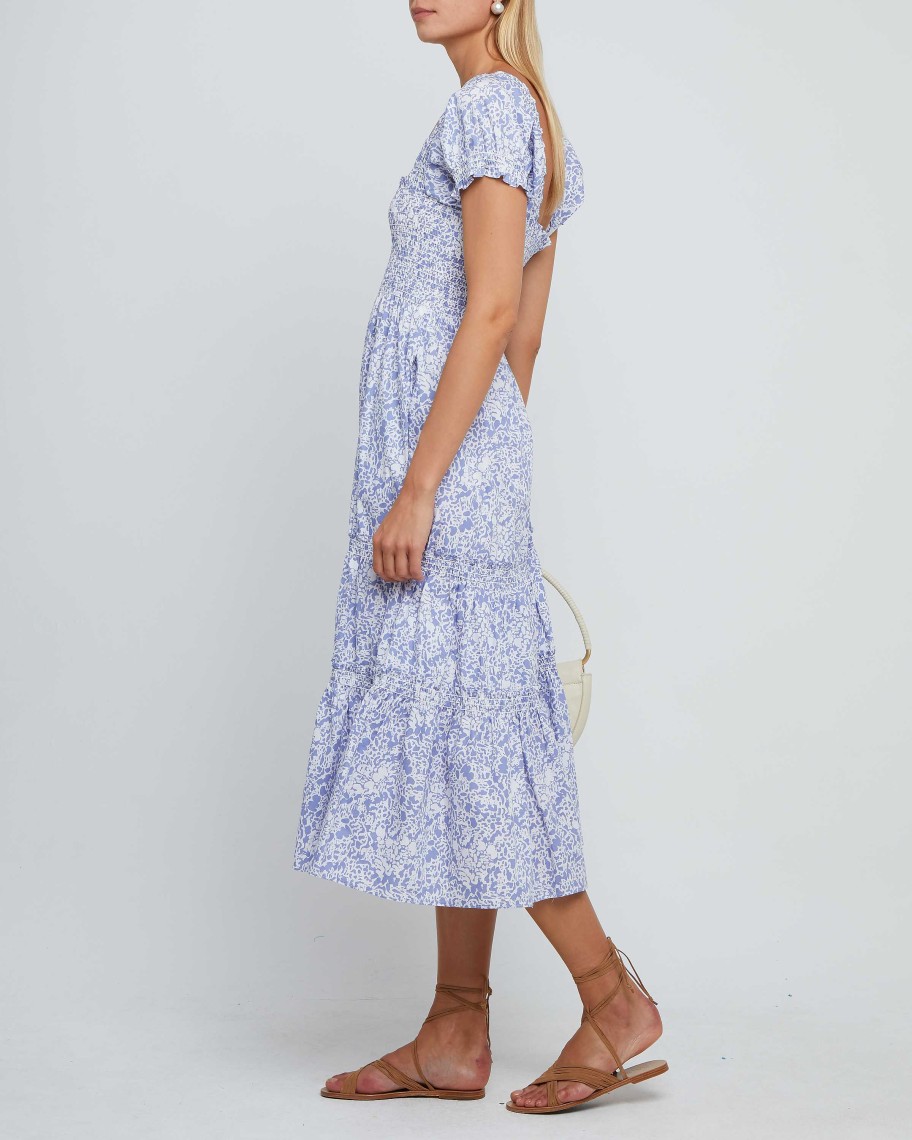 Clothing o.p.t | Square Neck Smocked Maxi Dress Light Purple Floral